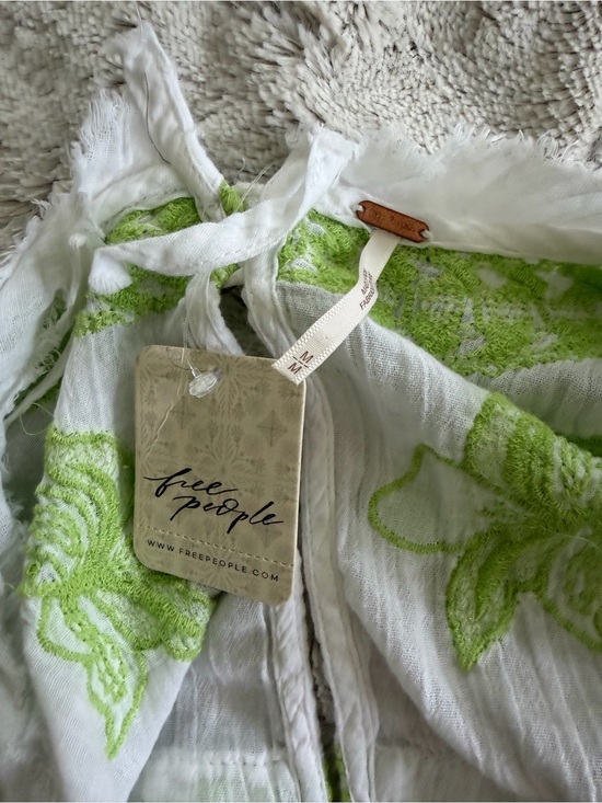 Free People Tops - Free People White Tunic with Lime Green Embroidery